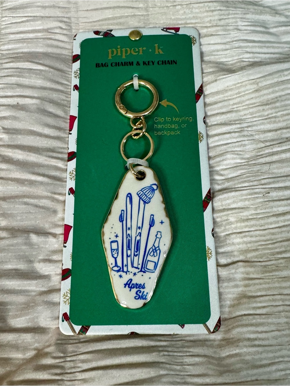 piper•k White & Blue Après-Ski Bag Charm Keychain